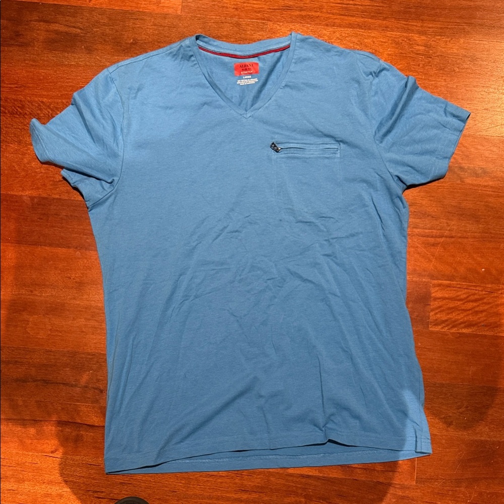 Alfani Sky Blue V-Neck Tee with Zipper Accent